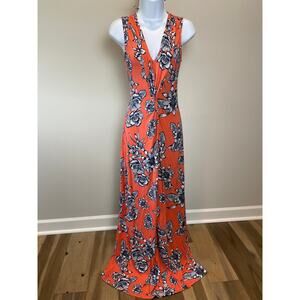 Tommy Bahama Orange Floral Maxi Dress Size S Knot Detail Stretchy Summer Dress